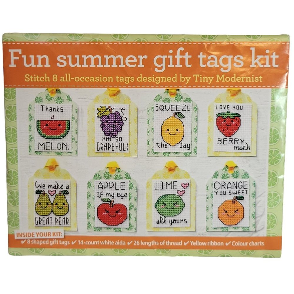 Cross‎ Stitch Fun Summer Gift Tag Kit New Tina Modernist Fruit All Occasion